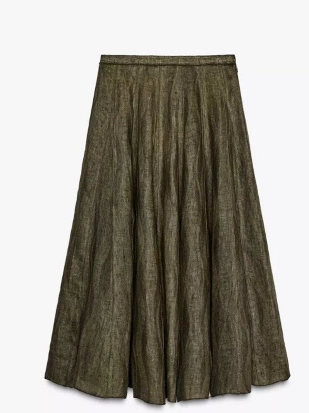 ZARA WOMAN ZW COLLECTION 100% LINEN MIDI SKIRT GREEN 2871/064/500 NEW XS S